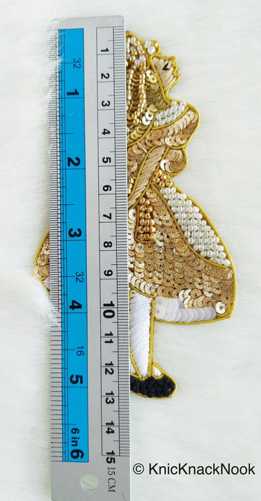 Embroidered Alice In Wonderland Applique With Gold And White Beads, Sequins In Gold, White & Grey / Red / Glitter Gold / Yellow - 210119L243